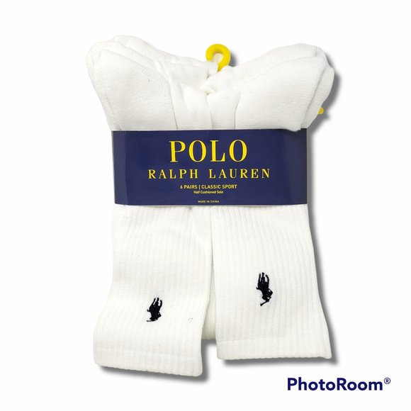 Polo Ralph Lauren Other - Polo Ralph Lauren Casual Sport Crew Socks White Navy Blue 6-Pack Pair 10-13